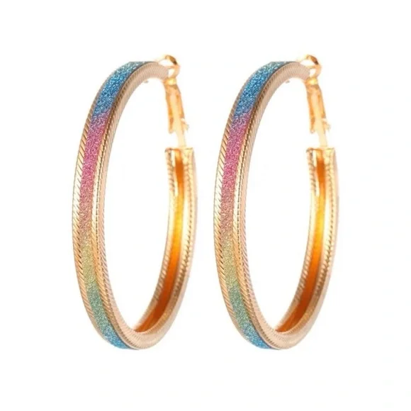 Gold Glitter Ombre Hoop Earrings - Picture 4 of 5